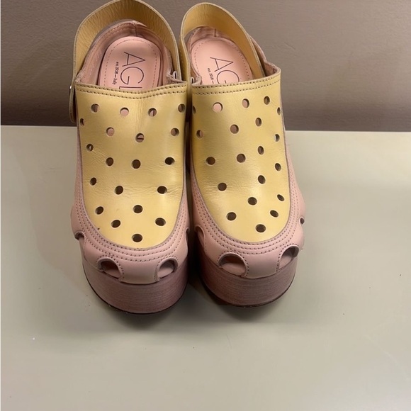 Agl MADE IN ITALY Yellow and Pink Mules with Chunky Platform - Picture 2 of 8